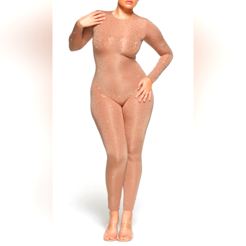 SWAROVSKI X SKIMS JELLY SHEER LONG SLEEVE CATSUIT